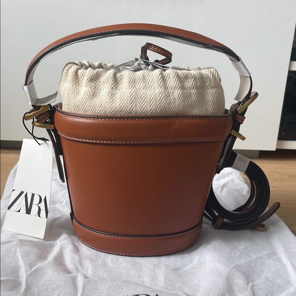 Zara Tan and Cream Bucket Bag